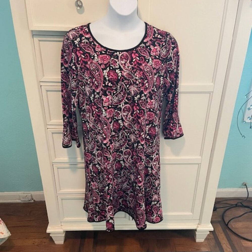 Zoe + Phoebe Pink/Black 3/4 Sleeve Paisley Dress XL
